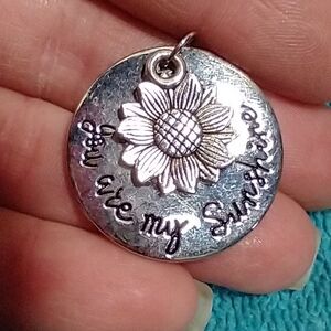 Silvertone Sunflower Pendant You Are My Sunshine